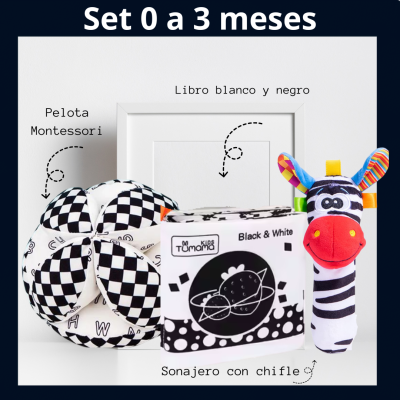 Set Pelota Montessori, Sonajero y Libro Blanco y Negro