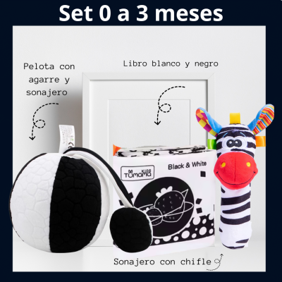 Set Pelota con Agarre, Sonajero y Libro Blanco y Negro