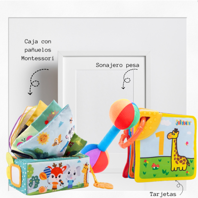 Set Caja con Pañuelos, Sonajero y Tarjetas