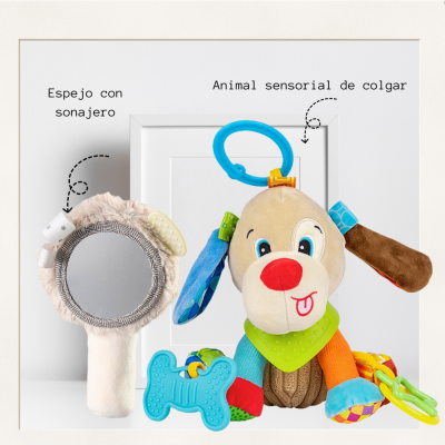 Set Animal Sensorial y Espejo con Sonajero